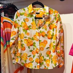 Talbots Orange Citrus Print Button-Up Shirt